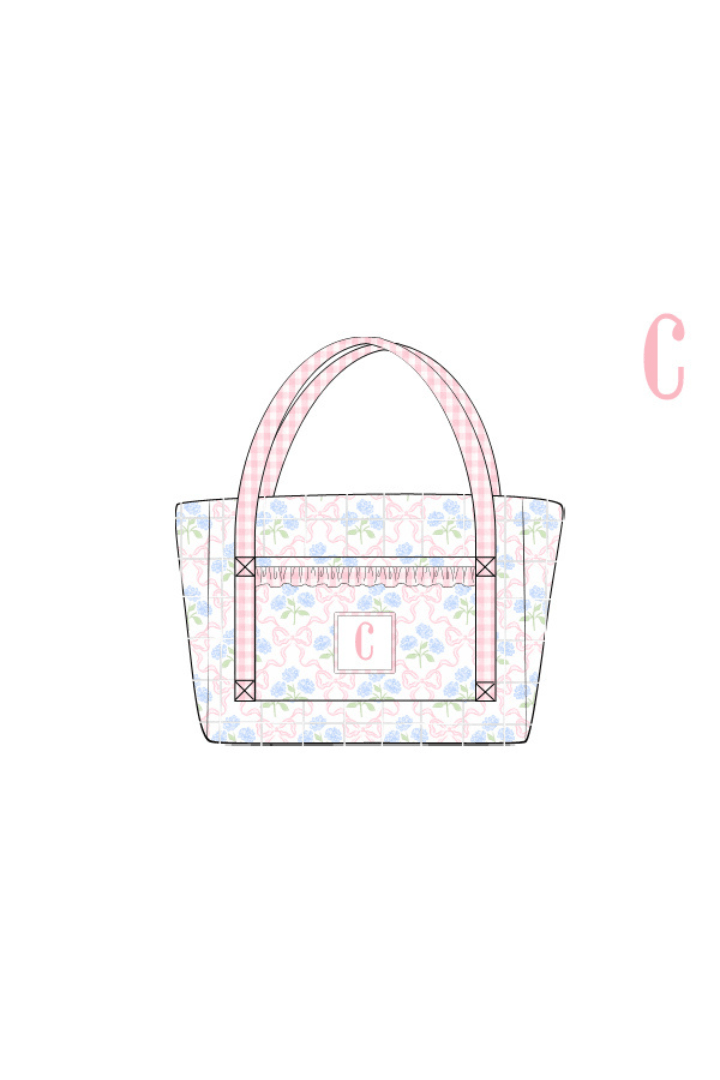 The Smocked Flamingo Apparel & Accessories Tote Bag Pre-Order Custom Name Sweet Pink Hydrangea Bow Luggage