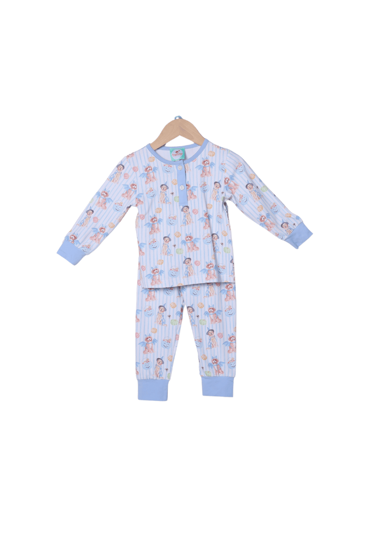 The Smocked Flamingo Apparel & Accessories Trick or Treat Puppy Blue Lounge Set