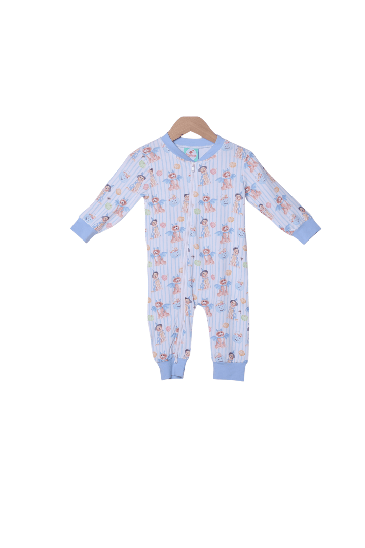 The Smocked Flamingo Apparel & Accessories Trick or Treat Puppy Blue Zippy