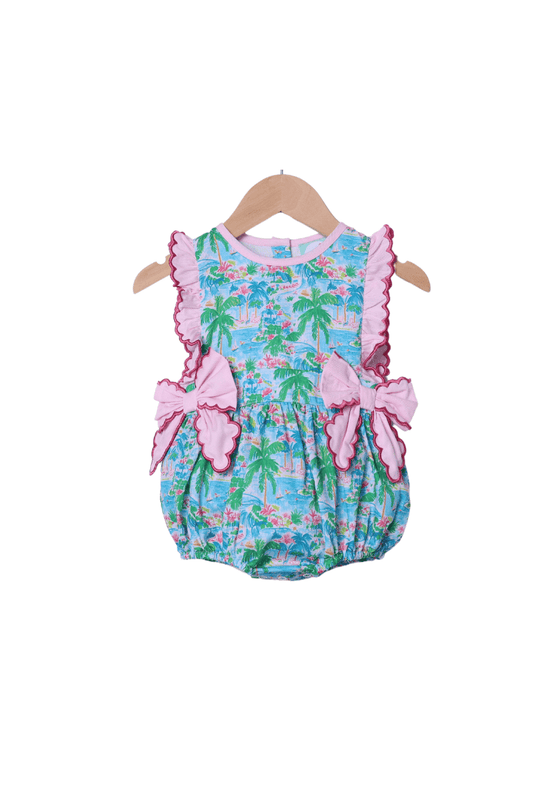 The Smocked Flamingo Apparel & Accessories Tropical Flamingo Bow Pique Bubble