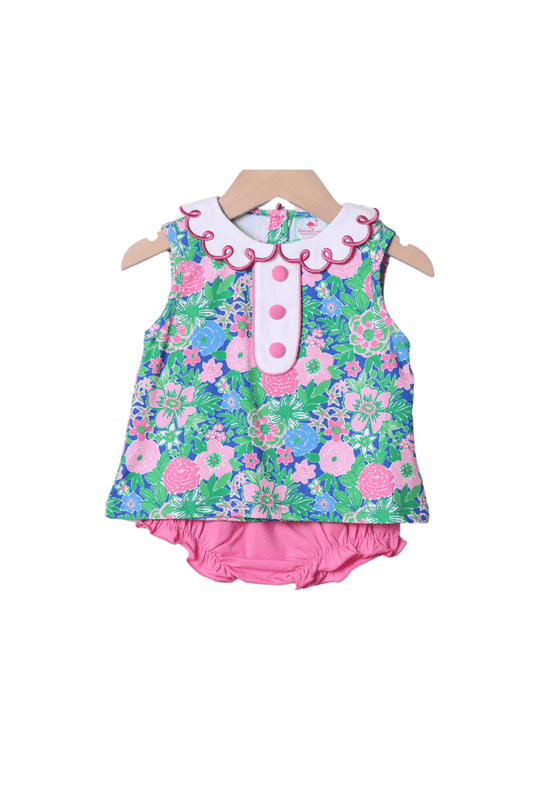The Smocked Flamingo Apparel & Accessories Tropical Floral Scalloped Bloomer Set