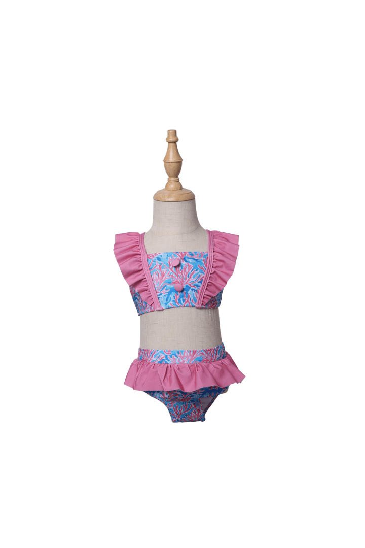The Smocked Flamingo Apparel & Accessories Tropical Pink Ruffle 2 Piece Swim Suit