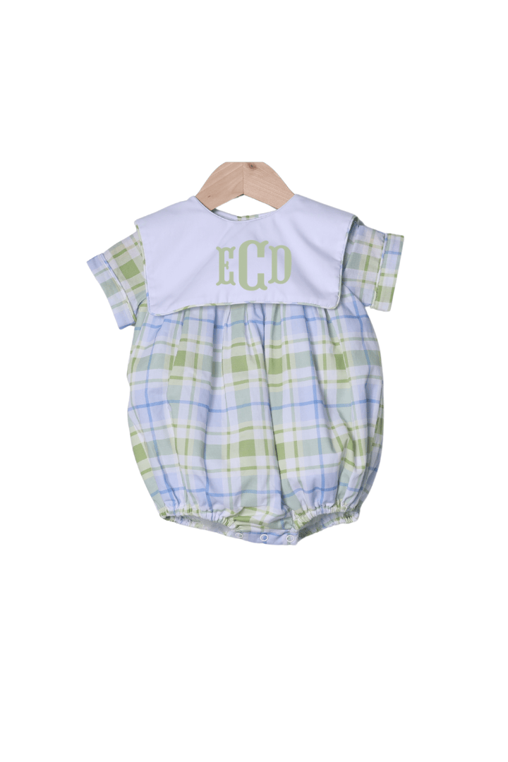 The Smocked Flamingo Apparel & Accessories TSF x Shelby Back Blue and Green Plaid Bib Bubble