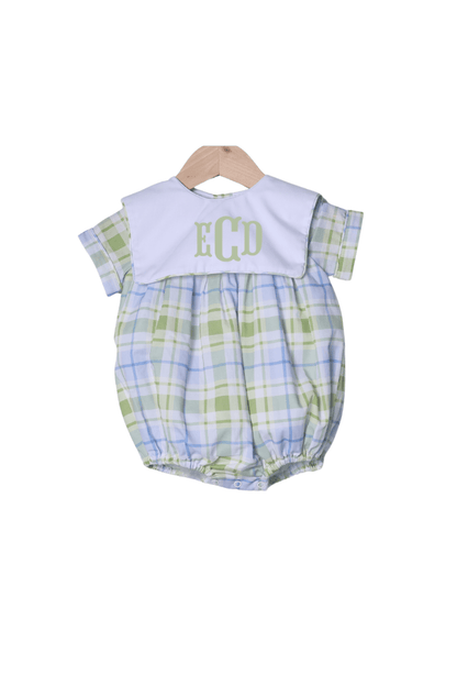 The Smocked Flamingo Apparel & Accessories TSF x Shelby Back Blue and Green Plaid Bib Bubble