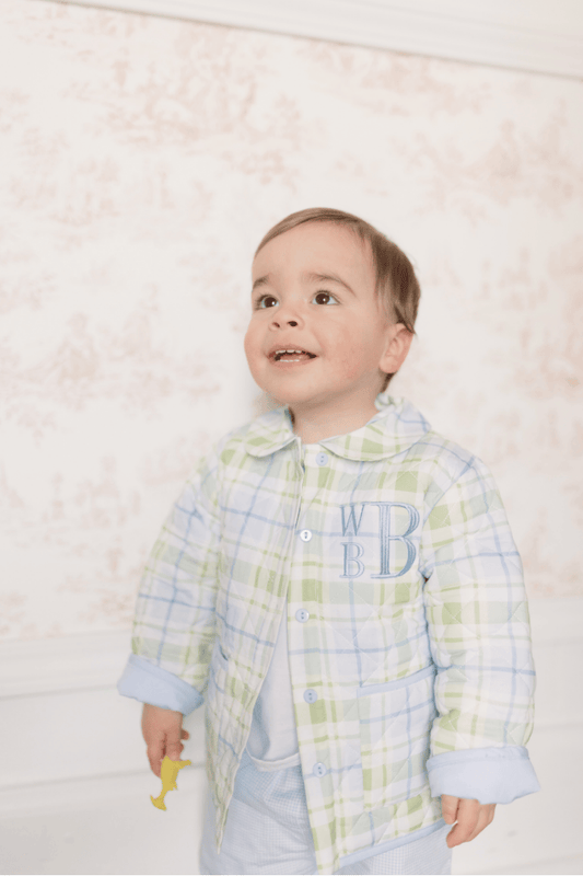 The Smocked Flamingo Apparel & Accessories TSF x Shelby Back Blue and Green Plaid Jacket