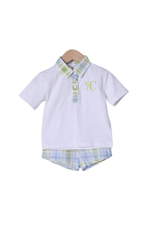 The Smocked Flamingo Apparel & Accessories TSF x Shelby Back Blue and Green Plaid Short Set