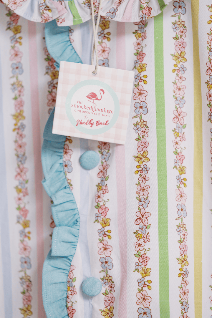 The Smocked Flamingo Apparel & Accessories TSF x Shelby Back Pretty Floral Stripe Button Bloomer Set