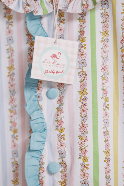 The Smocked Flamingo Apparel & Accessories TSF x Shelby Back Pretty Floral Stripe Button Bloomer Set
