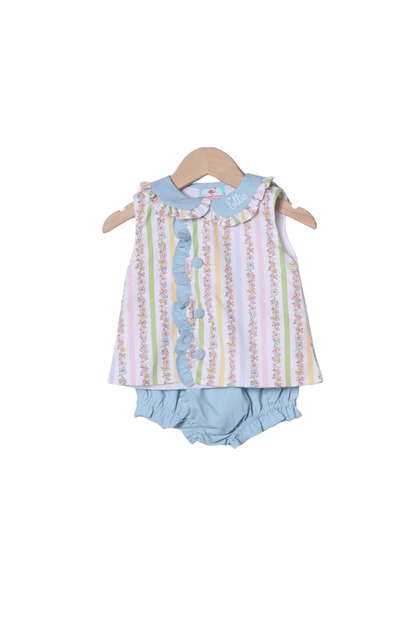 The Smocked Flamingo Apparel & Accessories TSF x Shelby Back Pretty Floral Stripe Button Bloomer Set