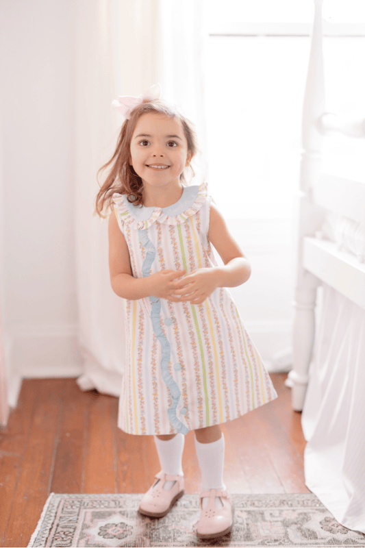 The Smocked Flamingo Apparel & Accessories TSF x Shelby Back Pretty Floral Stripe Button Dress
