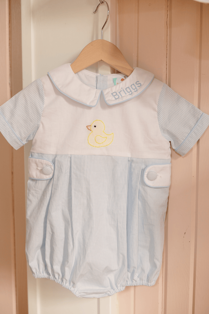 The Smocked Flamingo Apparel & Accessories TSF x Shelby Back Shadow Embroidery Duck Blue Gingham Bubble