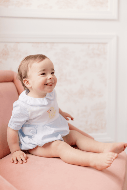 The Smocked Flamingo Apparel & Accessories TSF x Shelby Back Shadow Embroidery Duck Blue Gingham Bubble