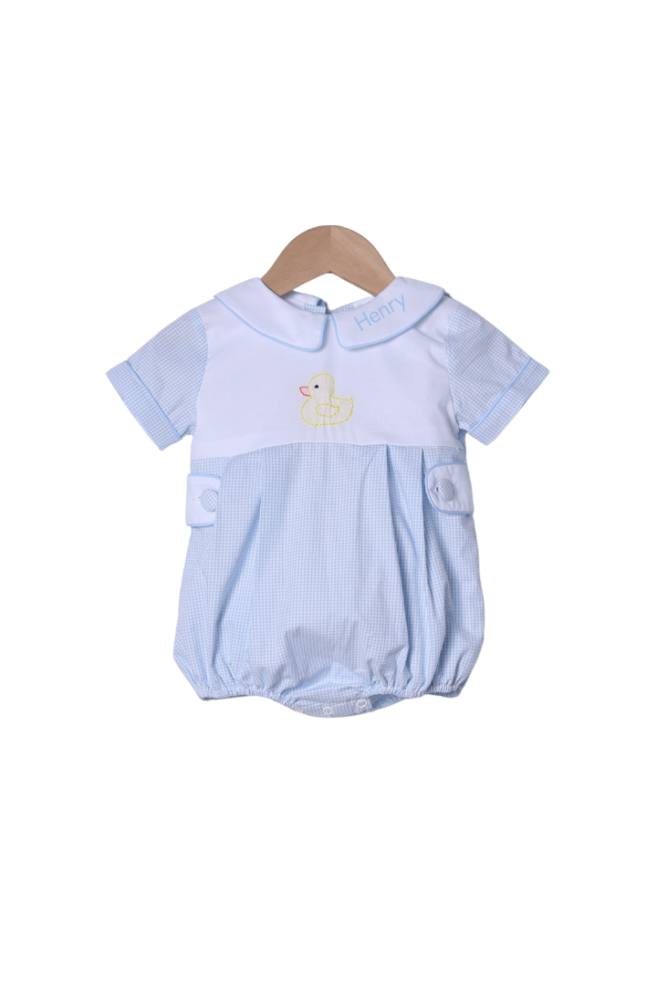 The Smocked Flamingo Apparel & Accessories TSF x Shelby Back Shadow Embroidery Duck Blue Gingham Bubble