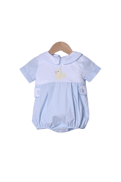 The Smocked Flamingo Apparel & Accessories TSF x Shelby Back Shadow Embroidery Duck Blue Gingham Bubble