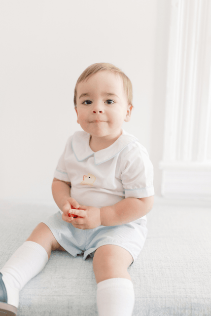 The Smocked Flamingo Apparel & Accessories TSF x Shelby Back Shadow Embroidery Duck Blue Gingham Short Set