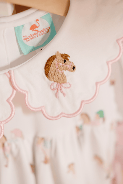 The Smocked Flamingo Apparel & Accessories TSF x Shelby Back Stick Horse Pink Seersucker Bubble