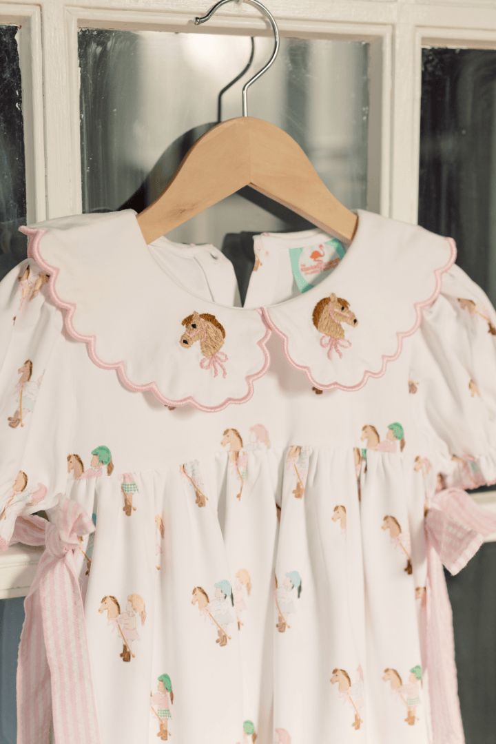 The Smocked Flamingo Apparel & Accessories TSF x Shelby Back Stick Horse Pink Seersucker Bubble
