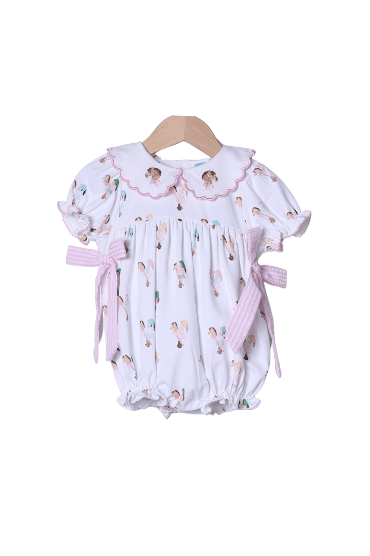The Smocked Flamingo Apparel & Accessories TSF x Shelby Back Stick Horse Pink Seersucker Bubble