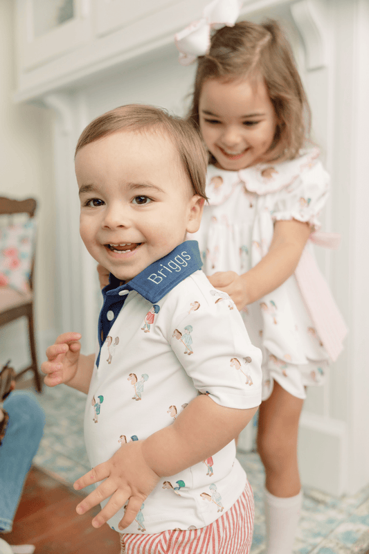 The Smocked Flamingo Apparel & Accessories TSF x Shelby Back Stick Horse Red Seersucker Short Set