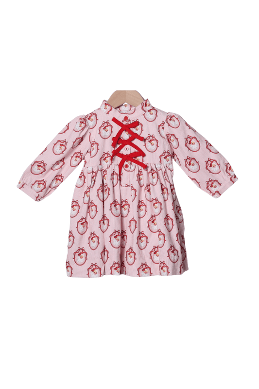 The Smocked Flamingo Apparel & Accessories Vintage Santa Pink and Red Corduroy Bow Dress