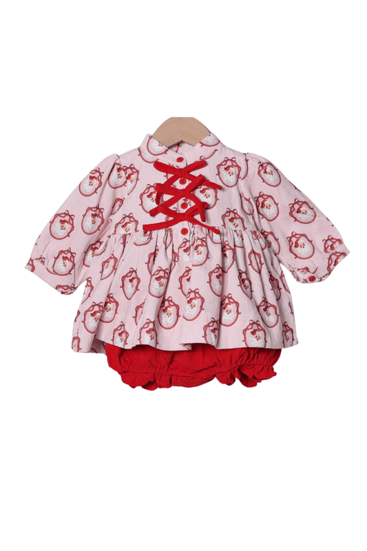 The Smocked Flamingo Apparel & Accessories Vintage Santa Pink and Red Corduroy Bow Skirted Bubble