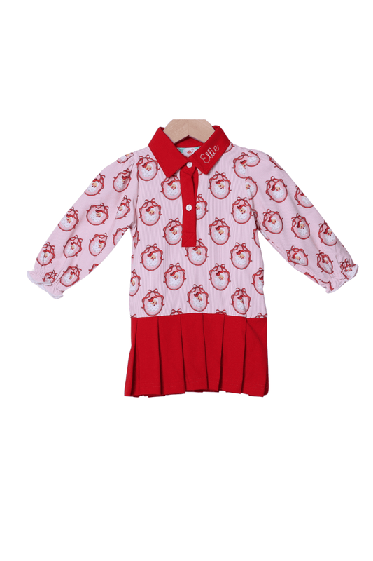 The Smocked Flamingo Apparel & Accessories Vintage Santa Pink and Red Polo Pleated Dress