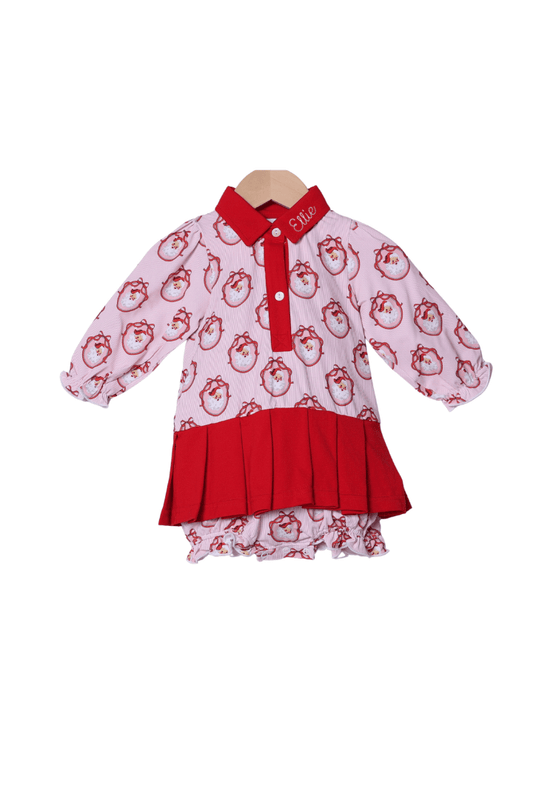 The Smocked Flamingo Apparel & Accessories Vintage Santa Pink and Red Polo Pleated Skirted Bubble