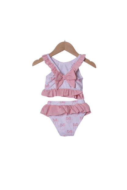 The Smocked Flamingo Apparel & Accessories Watercolor Pink Gingham Mouse Ruffle 2Pc Swimsuit