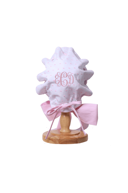 The Smocked Flamingo Apparel & Accessories White and Pink Swiss Dot Bonnet