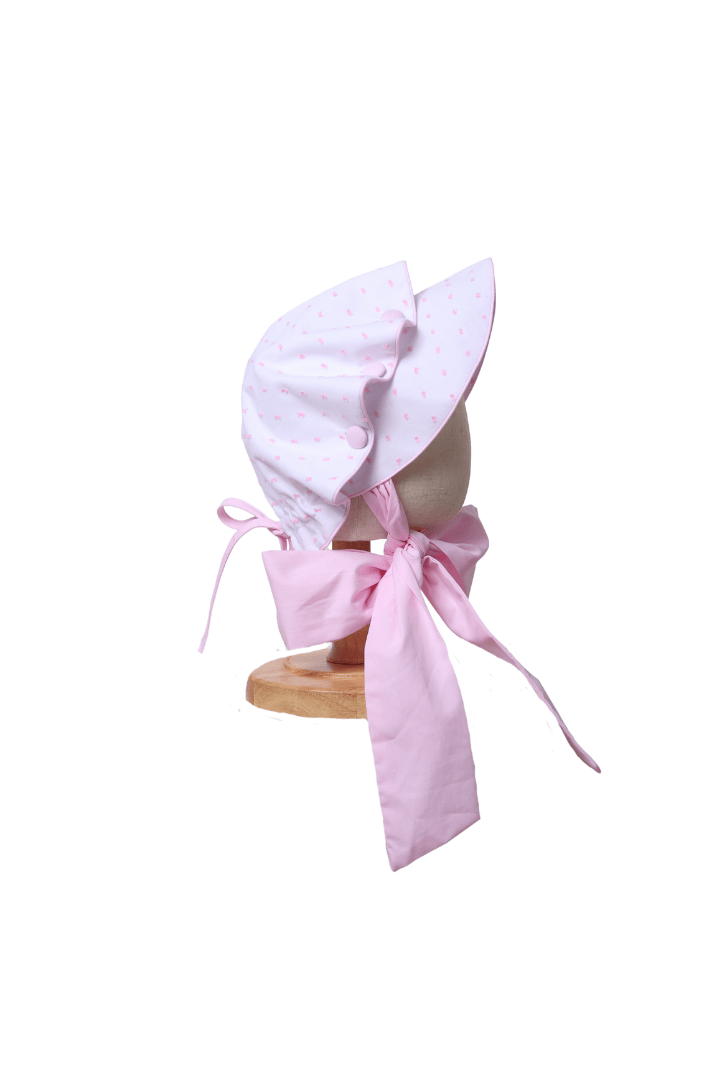 The Smocked Flamingo Apparel & Accessories White and Pink Swiss Dot Bonnet