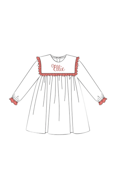 The Smocked Flamingo Apparel & Accessories White Knit/Red Gingham Swing Gown