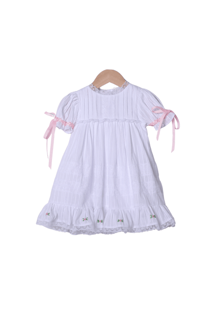 The Smocked Flamingo Apparel & Accessories White Linen Heirloom Rosette Dress
