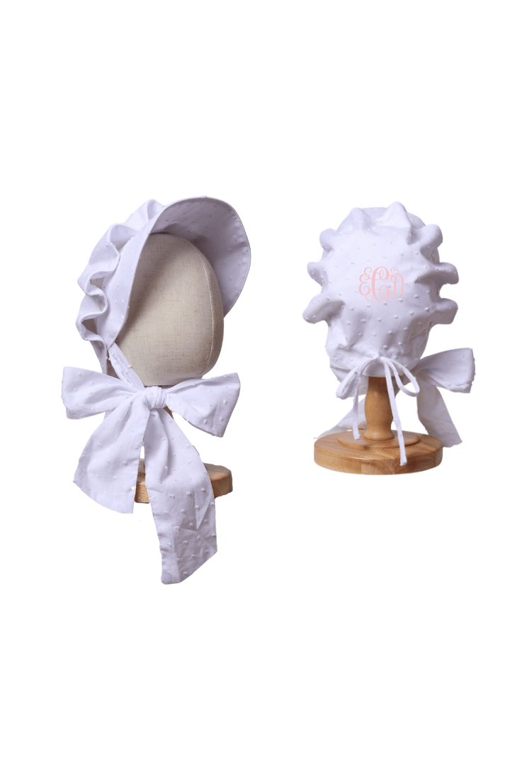 The Smocked Flamingo Apparel & Accessories White Swiss Dot Bonnet