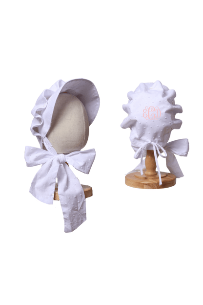The Smocked Flamingo Apparel & Accessories White Swiss Dot Bonnet