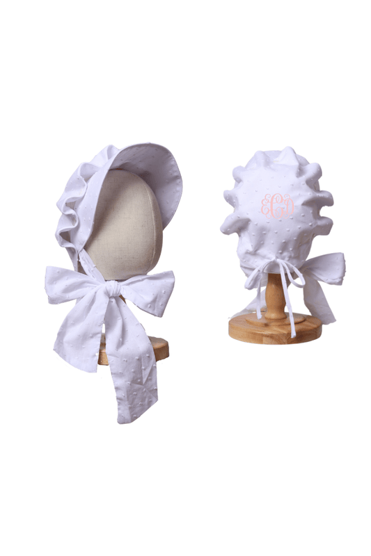 The Smocked Flamingo Apparel & Accessories White Swiss Dot Bonnet
