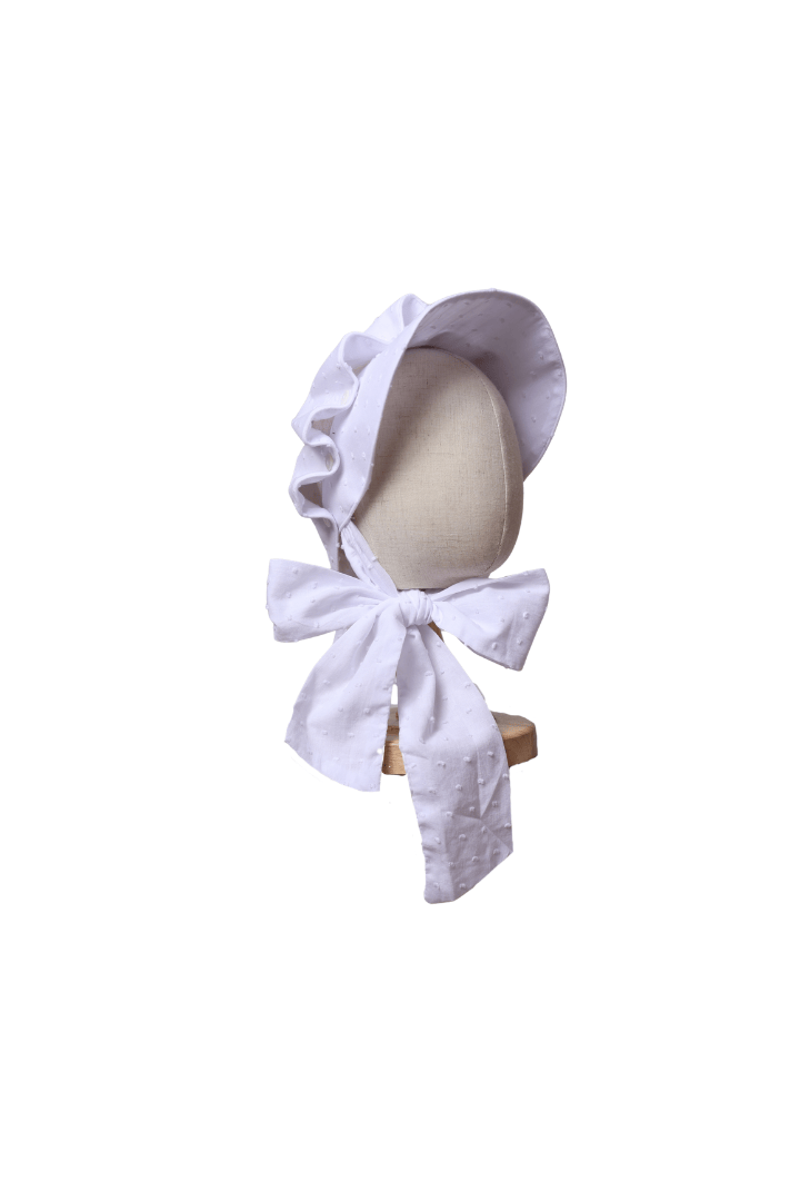 The Smocked Flamingo Apparel & Accessories White Swiss Dot Bonnet