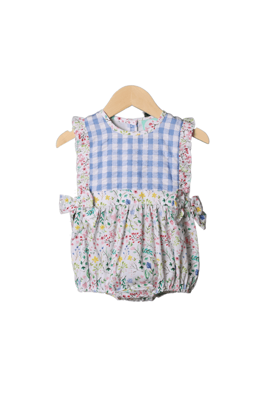 The Smocked Flamingo Apparel & Accessories Wildflower Blue Gingham Bow Bubble