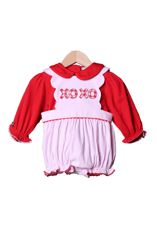 The Smocked Flamingo Apparel & Accessories XOXO Applique Pink Corduroy Bubble and Shirt