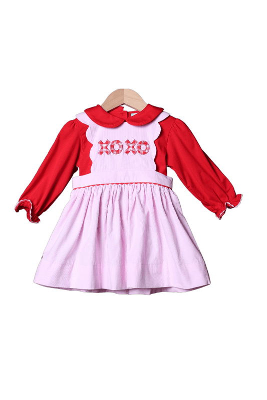 The Smocked Flamingo Apparel & Accessories XOXO Applique Pink Corduroy Dress and Shirt