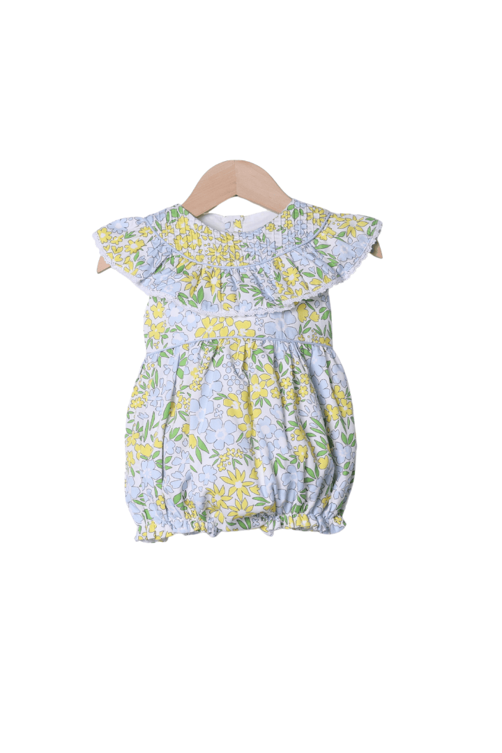 The Smocked Flamingo Apparel & Accessories Yellow and Blue Floral Ruffle Bubble