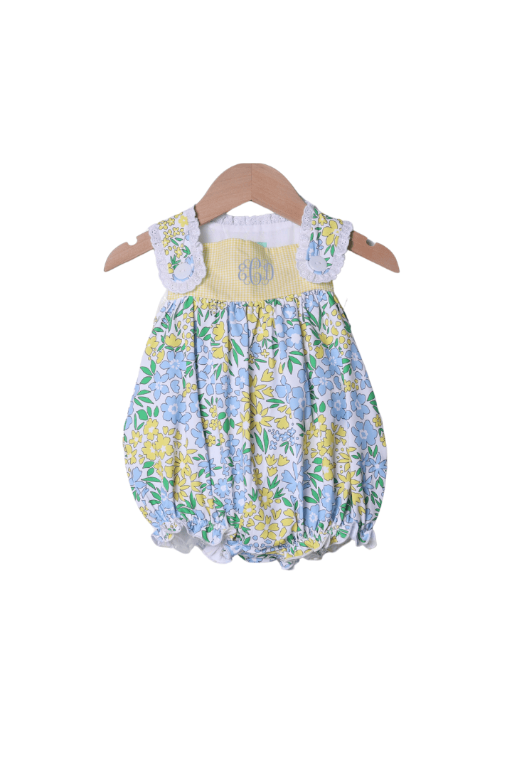 The Smocked Flamingo Apparel & Accessories Yellow and Blue Floral Ruffle Bubble