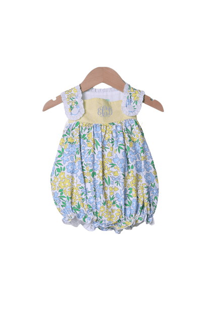 The Smocked Flamingo Apparel & Accessories Yellow and Blue Floral Ruffle Bubble
