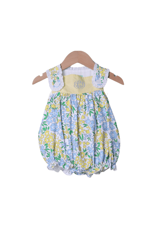 The Smocked Flamingo Apparel & Accessories Yellow and Blue Floral Ruffle Bubble