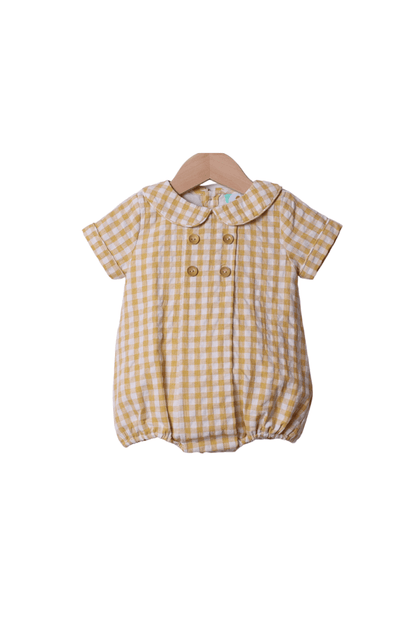 The Smocked Flamingo Apparel & Accessories Yellow Seersucker Button Bubble