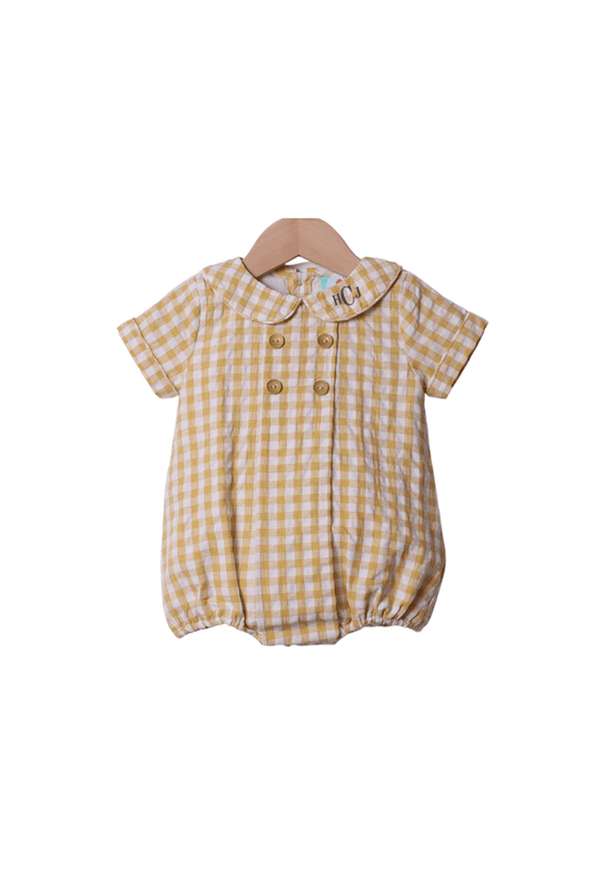 The Smocked Flamingo Apparel & Accessories Yellow Seersucker Button Bubble