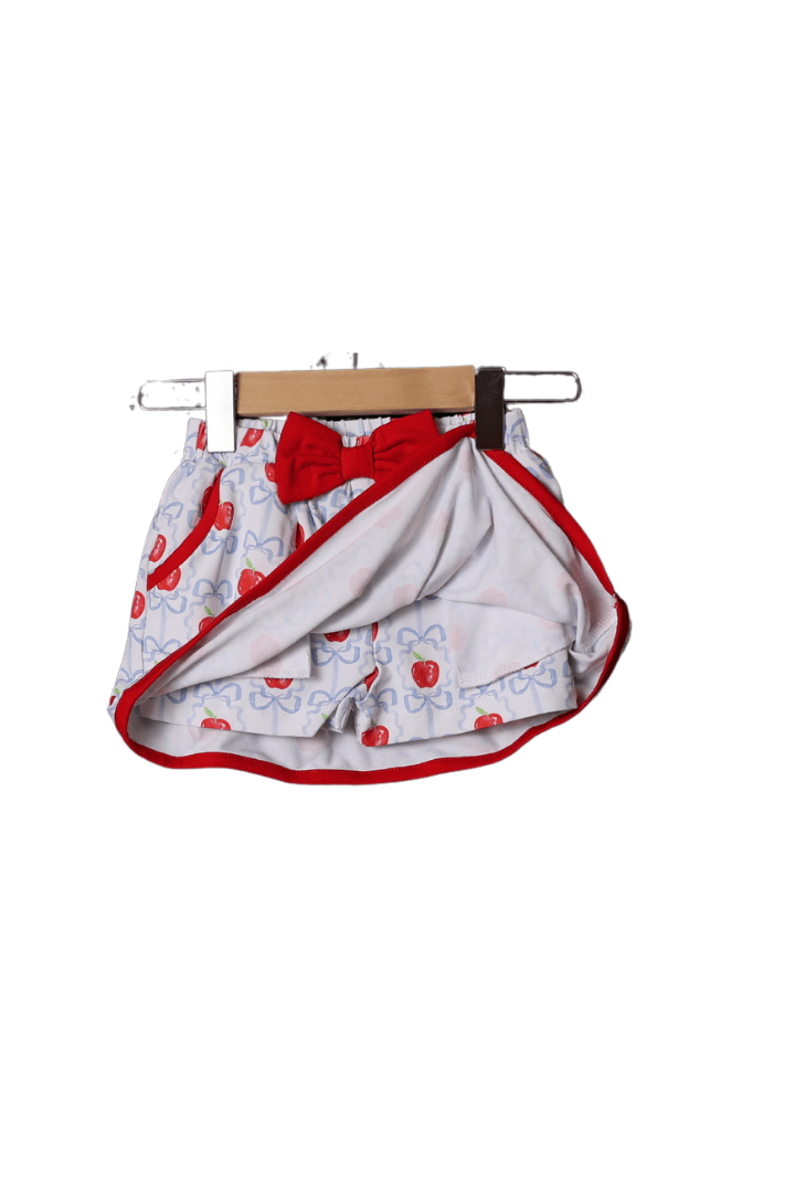 The Smocked Flamingo Applique Apple Bow Skort Set