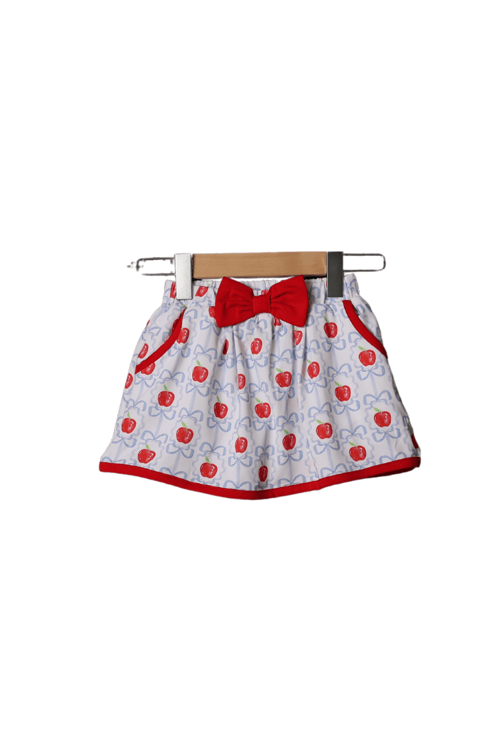 The Smocked Flamingo Applique Apple Bow Skort Set