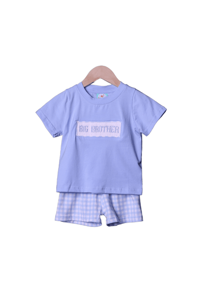 The Smocked Flamingo Blue / 12M Smocked Gingham Big Brother Set