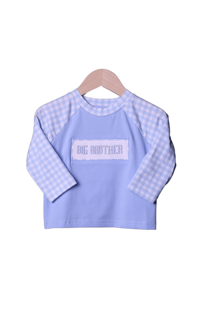 The Smocked Flamingo Blue / 12M Smocked Gingham Big Brother Shirt