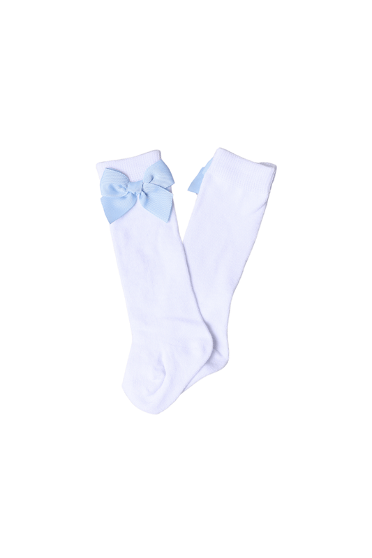 The Smocked Flamingo Blue Bow Knee Socks